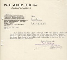 SELB, Brief 1933, Paul Müller Porzellan-Fabrik