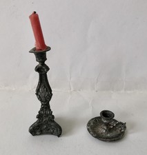 Zwei antike Leuchter aus Zinn für die Puppenstube