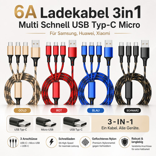 Ladekabel 3in1 multi - multi, 3a