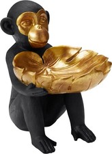 LEONIQUE Dekofigur Affe mit Schale Schwarz Gold 26/18,5/27,5 cm