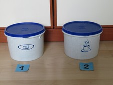 1x Orig. Tupperware,  blau gesprenkelt, Deckel blau, WAHL: Tee ODER Motiv Tasse