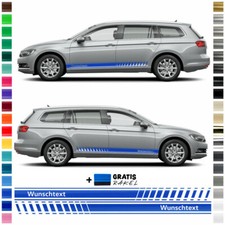 Auto Seiten-Streifen, Aufkleber-Set komp. mit VW Passat in Wunschfarbe und Text