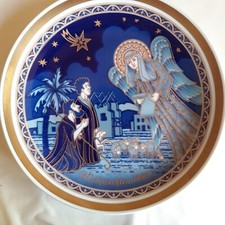 Wandteller Bavaria Porzellan Weihnachtsteller 1989 Echt Kobalt 24 Karat Gold