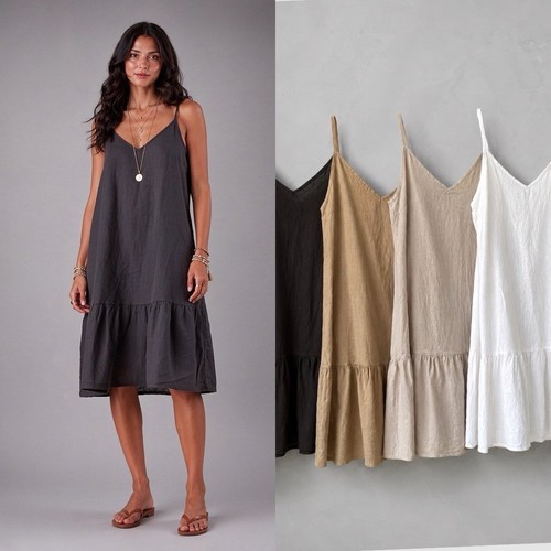 Damen leinenkleid weiß beige - leinenkleid,