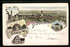 Lithographie Dietenheim, Apotheke und Handlung, Straßenpartie, Gesamtansicht 