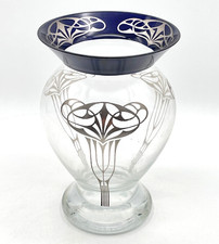 Alte Glasvase mit Silber Bemalung Glasdesign Glas Vase Glasvase Jugendstil
