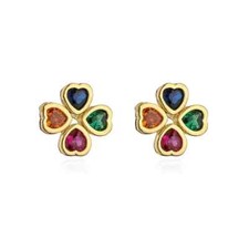 Gold Ohrstecker Damen 18 K Vergoldete Ohrringe Libelle Kleeblatt Zirkonia