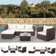 Lounge-Set Brescia, Poly-Rattan-Garnitur Sitzgruppe Sofa, braun, Kissen creme