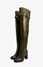 ZARA BOTTLE GREEN LEATHER OVER KNEE OTK HIGH BOOTS EU 36 3 6 VIRAL BLOGGERS BNWT