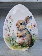 Osterdeko Osterei Holz Hase Blumen 14x3x10,5 cm