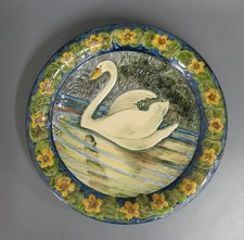 Wandteller 38 cm Teller Schwanenteller KARLSRUHER MAJOLIKA Hans Thoma 