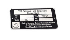 Rahmenplakette Typenschild