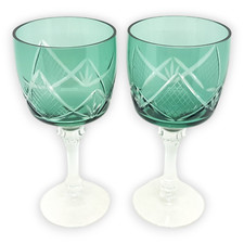 Weinkelch Grün Weinglas 15cm Kelch Glas Wein Geschliffen Römer Vintage Schliff