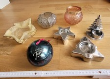 7x Weihnachtsdeko davon 6x Teelichthalter Glas Metall Baum Viba Kugel & 1 Schale
