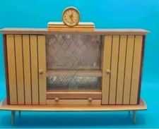 Schrank Rülke Wohnzimmer Holz 50er J. Uhr Puppenstube Puppenhaus 1:12 Vintage