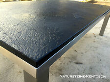 Couchtisch Beistelltisch Natursteinplatte Schiefer schwarz & Edelstahlgestell 