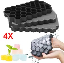 4x Eiswürfelform Silikon Eiswuerfelbehaelter 37 Gitter Ice Tray Cube Mit Deckel