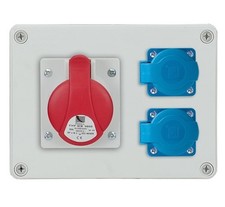 Baustrom/ Wandverteiler vorverdrahtet 1 x CEE 16A/400V  2 x 230V/16A  Schuko 