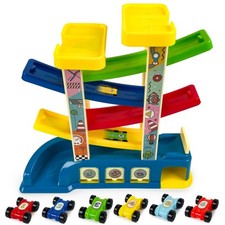 Auto Kugelbahn Rennbahn mit 6 Autos Montessori Spielzeug - BPA-frei
