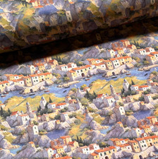 Stoff Meterware Baumwollstoff Patchwork Mediterrane Häuser Stadtmotiv Malerei