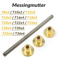 T8 10 12 - T36 Edelstahl 304 Trapezgewindespindel Messingmutter für Spindel aus