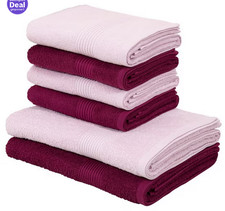 Handtuch-Set 6-teilig, 2 Duschtücher 70x140cm+4 Handtücher 50x100cm,lila/rosa