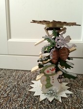 Teelichthalter Schneemann Holz