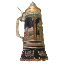 Steingut Relief Bierkrug Zinndeckel Bierhumpen Bierseidel 0,5 l Spieluhr MAPSA