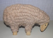 Oster Lamm Osterlamm aus Holz mit Flausch besetzt beige