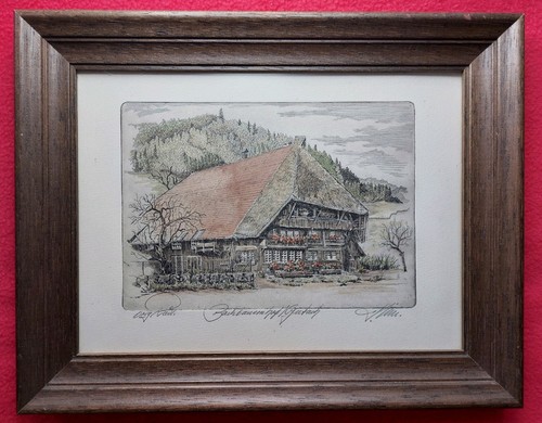 Orig radierung bachbauernhof - orig.radierung,