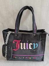 Juicy Couture Logo Tasche schwarz Samt bunt vielseitig Handtasche mit Geldbeutel