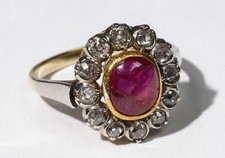 antiker natürlicher Burma 2,10ct Rubin Diamant Ring aus 585 Gold Gutachten Gr. 5