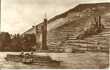 AK Bingen am Rhein - Mäuseturm, Raddampfer, Frachtschiff, Burgruine - ca. 1910