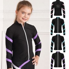 DE Mädchen Eiskunstlauf Jacke Mantel Farbblock Sweatjacke Thermojacke Training