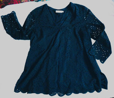 TORY BURCH DUNKELBLAUE BLUSE WEIT GESCHNITTEN FEINES MATERIAL COTTON GR XL