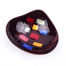 Vintage Emaille Kupfer Schale 1950er dreieckige Form Midcentury Design