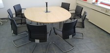 Büro Besprechungstisch 1,8 x 1,65 m Ahorn Hell Oval el. Höhenverstelbar