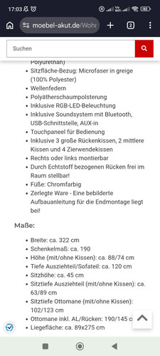 Ecksofa schwarz 320 - , cm