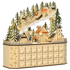Adventskalender Weihnachtskalender 24 Schubladen mit LED-Lichtern MDF Naturholz