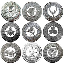 Kilt Fliege kariert Brosche rollende Distel Bordüre verchromt 3 Zoll verschiedene