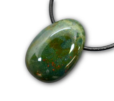 ✦Originalfoto✦ HELIOTROP EDELSTEIN-ANHÄNGER TROMMELSTEIN mit Lederband ☯︎F