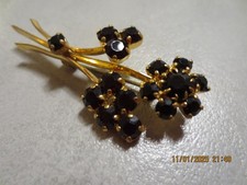 Brosche Vintage Granat Steine Motiv Blumen vergoldet Gold PL sehr guter Zustand 