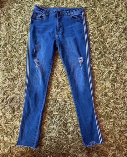 Blaue damenjeans streifen - blaue,