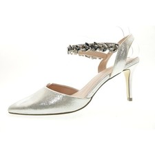 Menbur Sandalette - Sandalen Riemchen Pumps Silber Leder Damen Schuhe Gr. 40