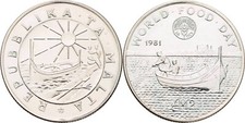 Malta 2 Lira 1981  Silber 11,2 g   Original Münze #MAM288