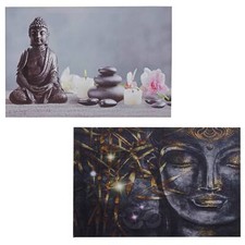B-Ware 2er-Set LED-Bild, Leinwandbild Leuchtbild 40x60cm, Timer, Buddha + Kerzen