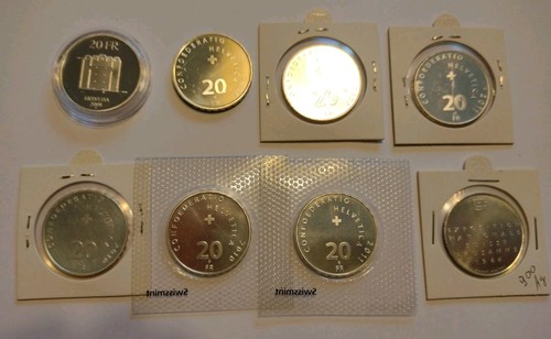 Silbermünzen schweiz 20 - schweiz,7x,