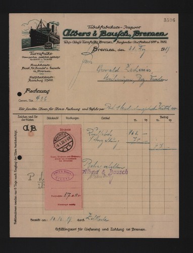 Bremen rechnung 1919 albers - rechnung, 1919,