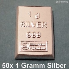 50 x 1 Gramm Silberbarren - (1g Silber ESG Valcambi 999 Feinsilber 50g Barren)