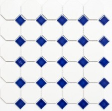 Octagonale Achteck Mosaik Fliese Keramik blau weiß matt blau glänzend Wandfliese